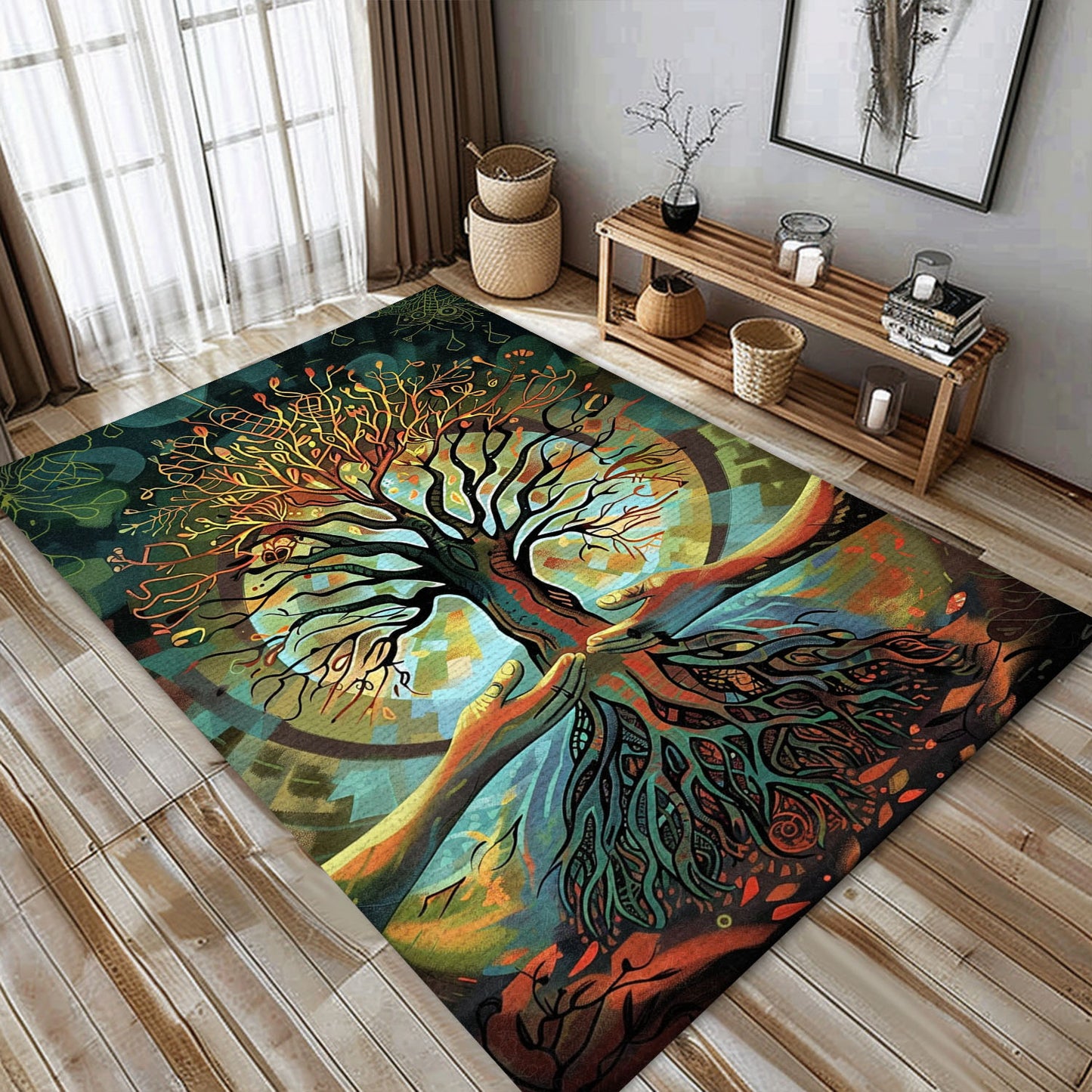 Mythological Viking Rug: Tree of Life Symbolism, Personalized Carpet Viking, Viking Area Rugs for Living Room, Viking Carpet Bedroom, Popular Rug Full Size (3x5, 4x6, 5x8) V139