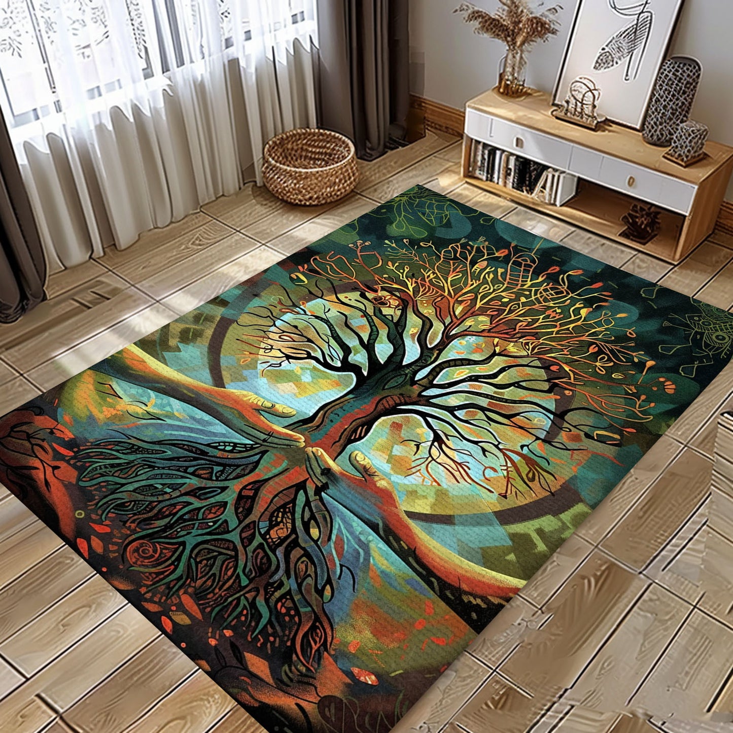 Mythological Viking Rug: Tree of Life Symbolism, Personalized Carpet Viking, Viking Area Rugs for Living Room, Viking Carpet Bedroom, Popular Rug Full Size (3x5, 4x6, 5x8) V139