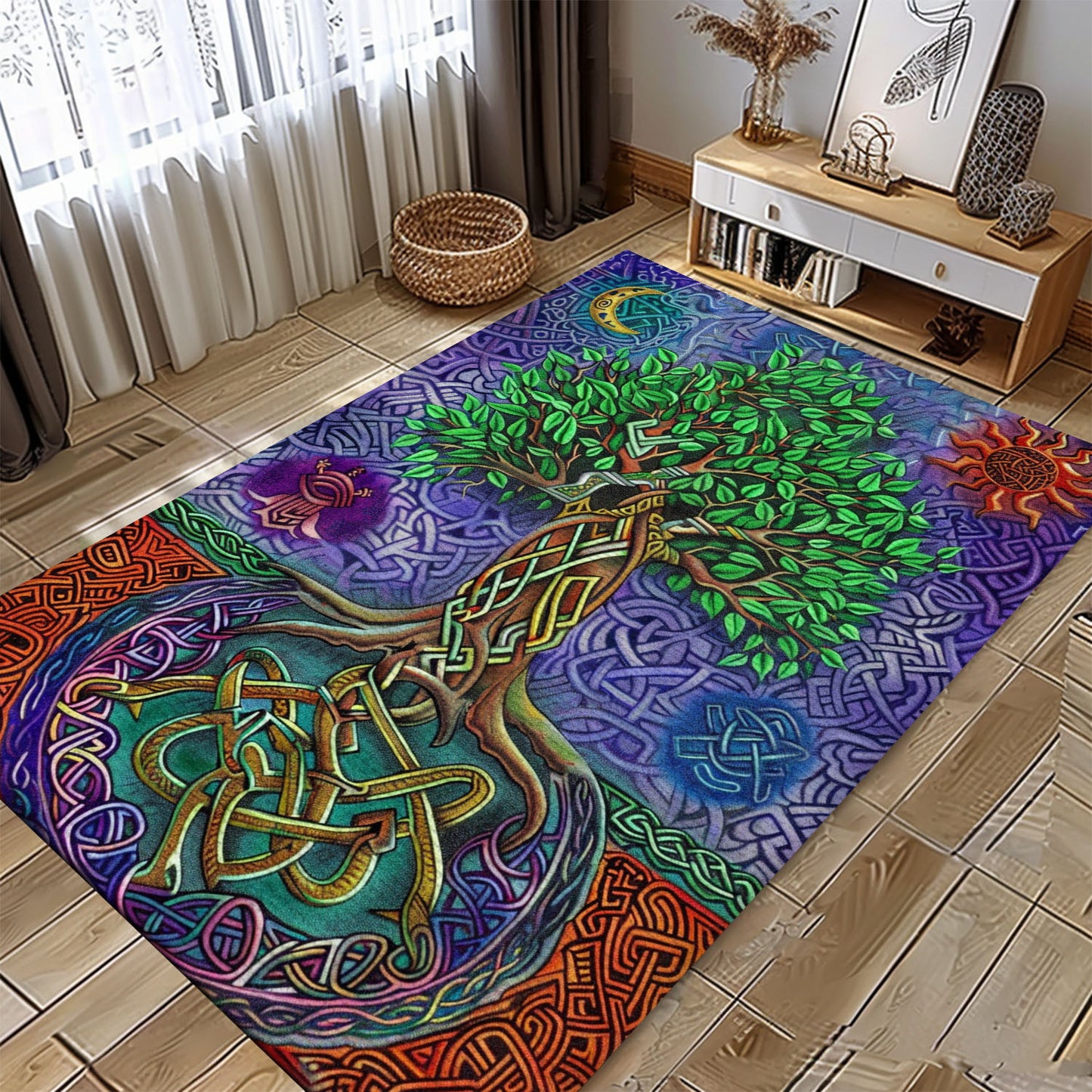 Unique Tree of Life Viking Rug: Mythological Theme, Personalized Carpet Viking, Viking Area Rugs for Living Room, Viking Carpet Bedroom, Popular Rug Full Size (3x5, 4x6, 5x8) V135