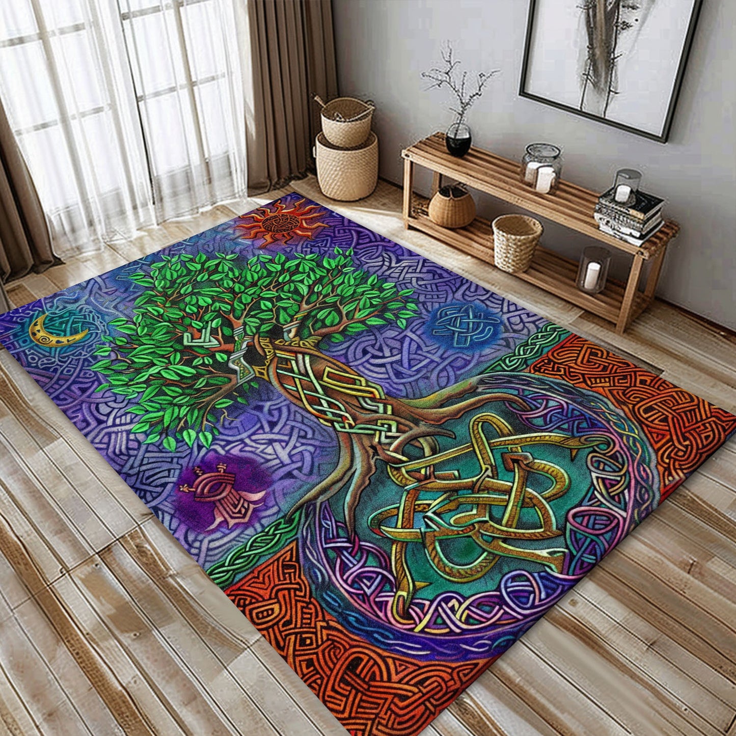 Unique Tree of Life Viking Rug: Mythological Theme, Personalized Carpet Viking, Viking Area Rugs for Living Room, Viking Carpet Bedroom, Popular Rug Full Size (3x5, 4x6, 5x8) V135