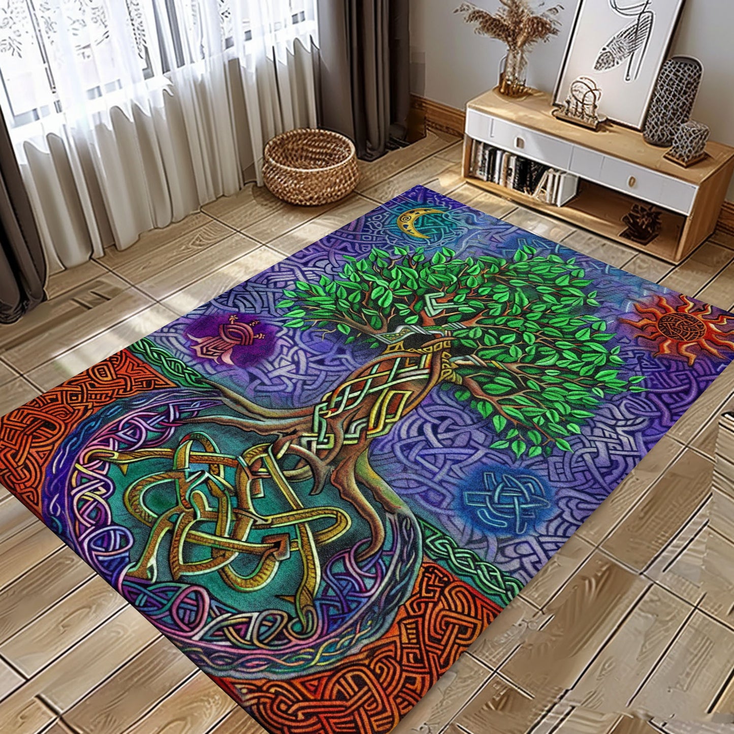 Unique Tree of Life Viking Rug: Mythological Theme, Personalized Carpet Viking, Viking Area Rugs for Living Room, Viking Carpet Bedroom, Popular Rug Full Size (3x5, 4x6, 5x8) V135