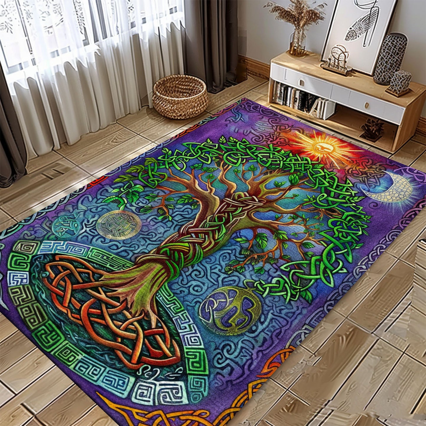 Symbolic Viking Rug Depicting Tree of Life Symbol, Personalized Carpet Viking, Viking Area Rugs for Living Room, Viking Carpet Bedroom, Popular Rug Full Size (3x5, 4x6, 5x8) V134