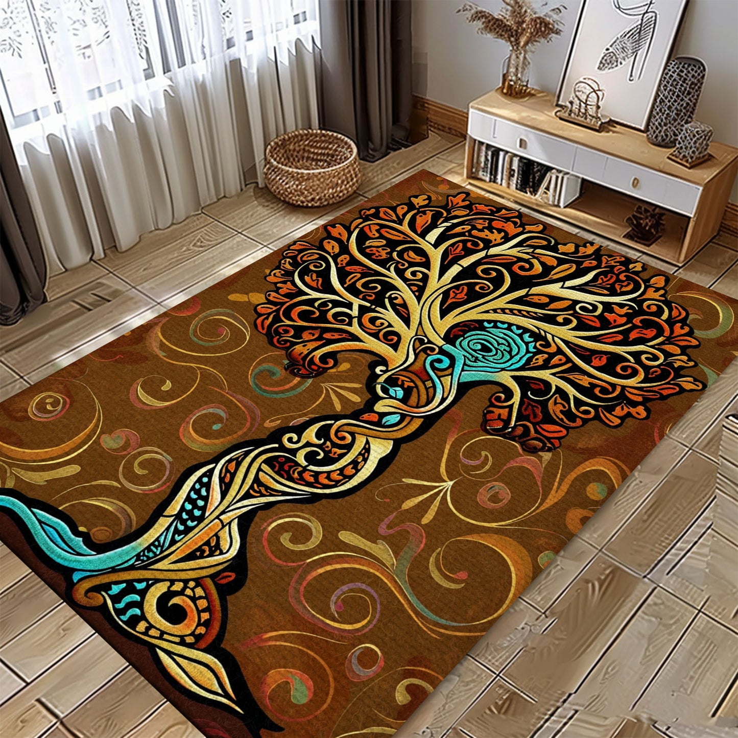 Mythical Viking Tree of Life Rug: Home Decor Accent, Personalized Carpet Viking, Viking Area Rugs for Living Room, Viking Carpet Bedroom, Popular Rug Full Size (3x5, 4x6, 5x8) V132