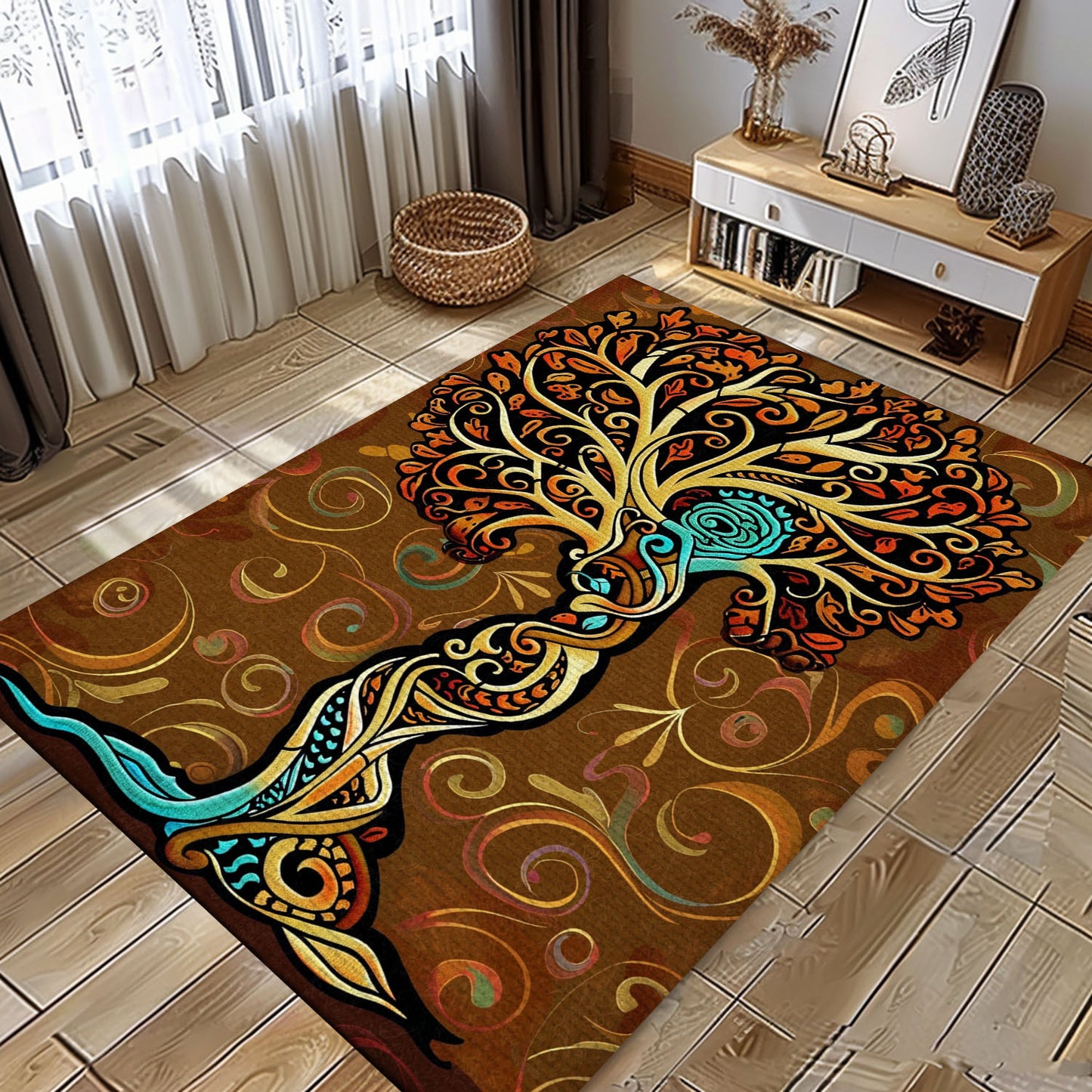 Mythical Viking Tree of Life Rug: Home Decor Accent, Personalized Carpet Viking, Viking Area Rugs for Living Room, Viking Carpet Bedroom, Popular Rug Full Size (3x5, 4x6, 5x8) V132