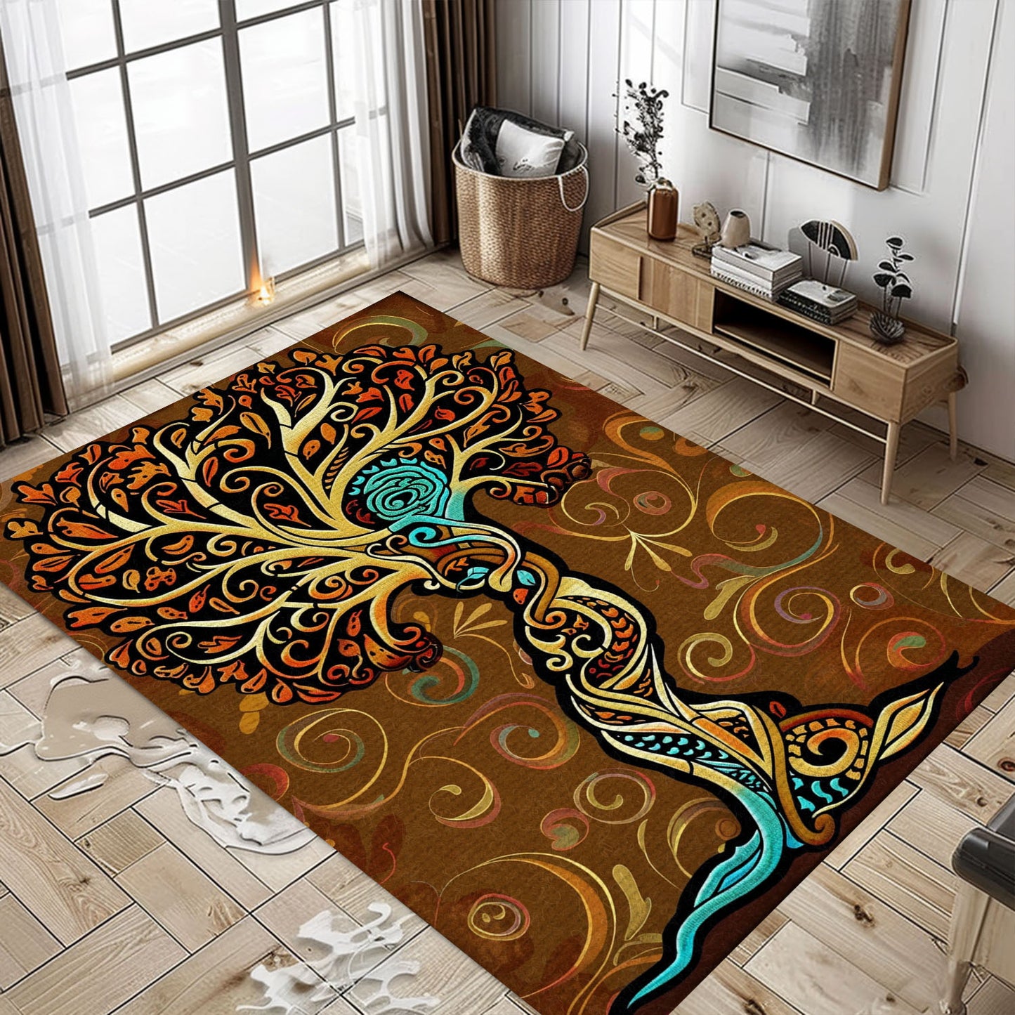 Mythical Viking Tree of Life Rug: Home Decor Accent, Personalized Carpet Viking, Viking Area Rugs for Living Room, Viking Carpet Bedroom, Popular Rug Full Size (3x5, 4x6, 5x8) V132