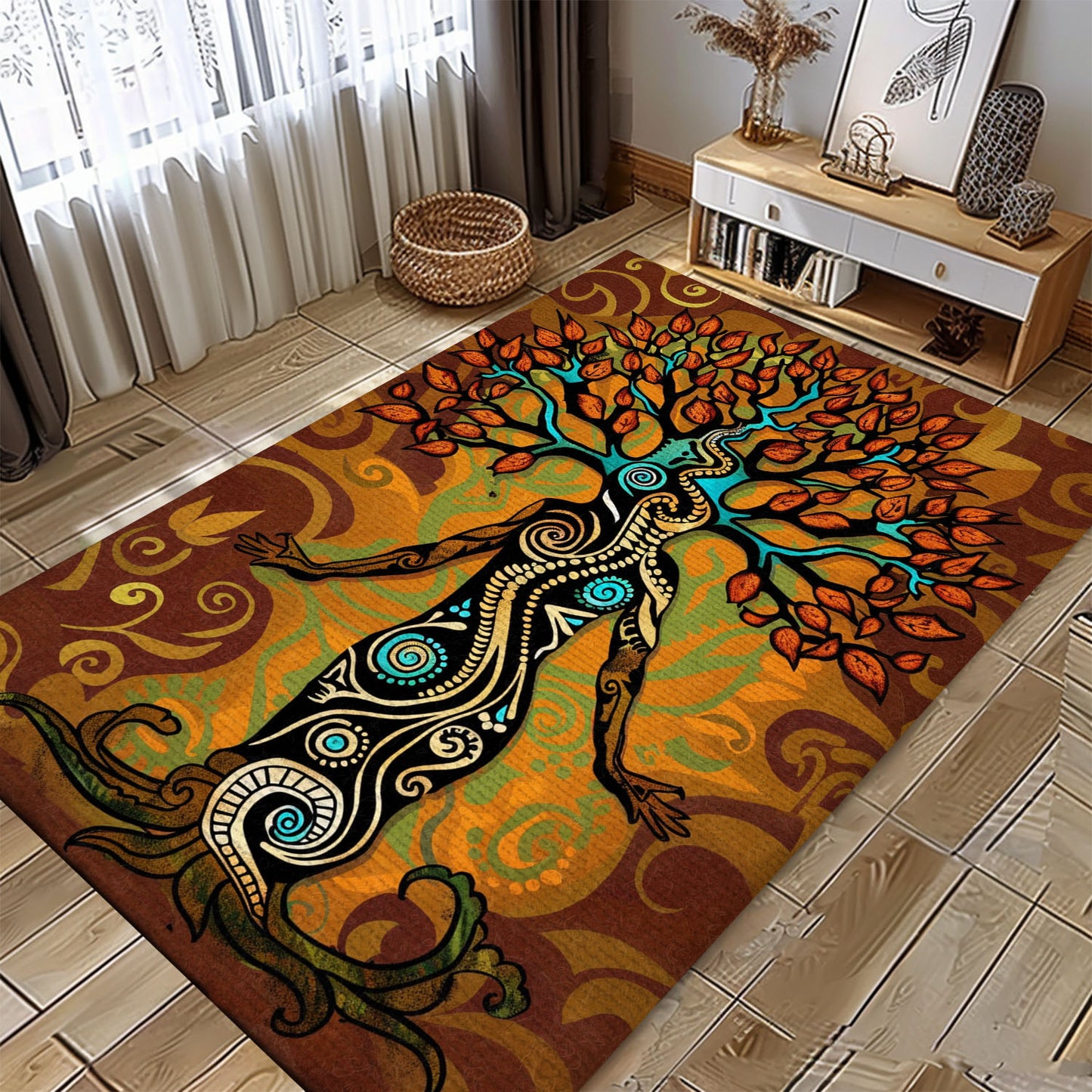 Norse Influence on Viking Area Rug with Tree of Life Motif, Personalized Carpet Viking, Viking Area Rugs for Living Room, Viking Carpet Bedroom, Popular Rug Full Size (3x5, 4x6, 5x8) V131