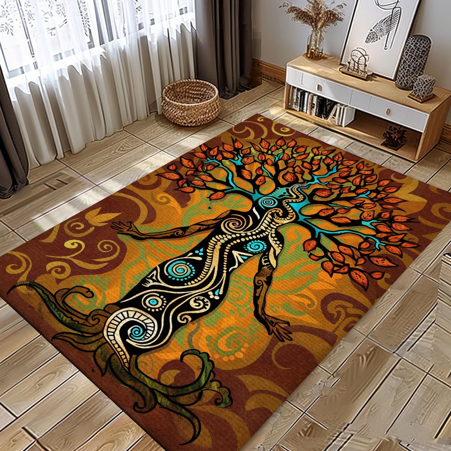 Norse Influence on Viking Area Rug with Tree of Life Motif, Personalized Carpet Viking, Viking Area Rugs for Living Room, Viking Carpet Bedroom, Popular Rug Full Size (3x5, 4x6, 5x8) V131