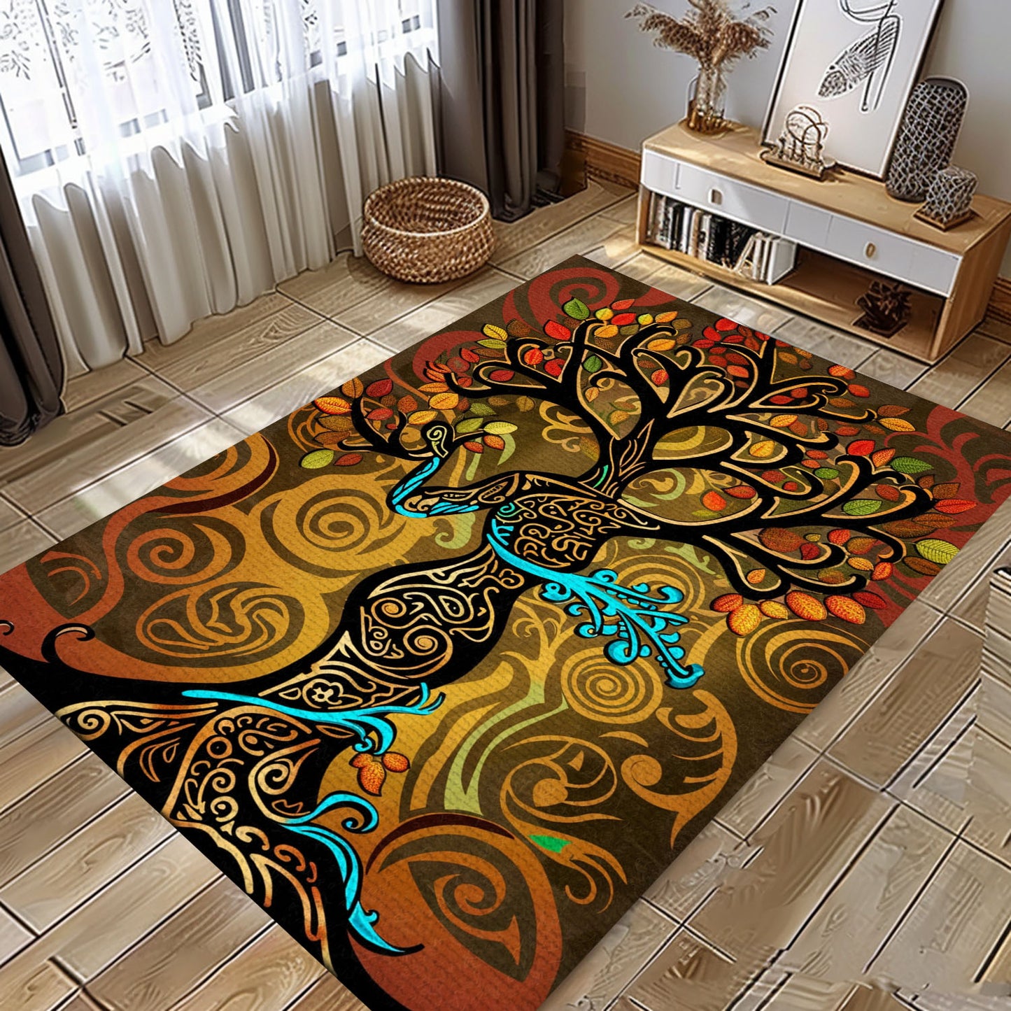 Viking Tree of Life Rug: Symbolic Tapestry, Personalized Carpet Viking, Viking Area Rugs for Living Room, Viking Carpet Bedroom, Popular Rug Full Size (3x5, 4x6, 5x8) V130