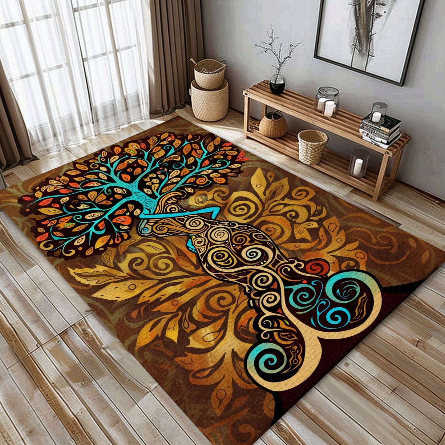 Mythological Tree of Life Viking Rug for Living Space, Personalized Carpet Viking, Viking Area Rugs for Living Room, Viking Carpet Bedroom, Popular Rug Full Size (3x5, 4x6, 5x8) V128