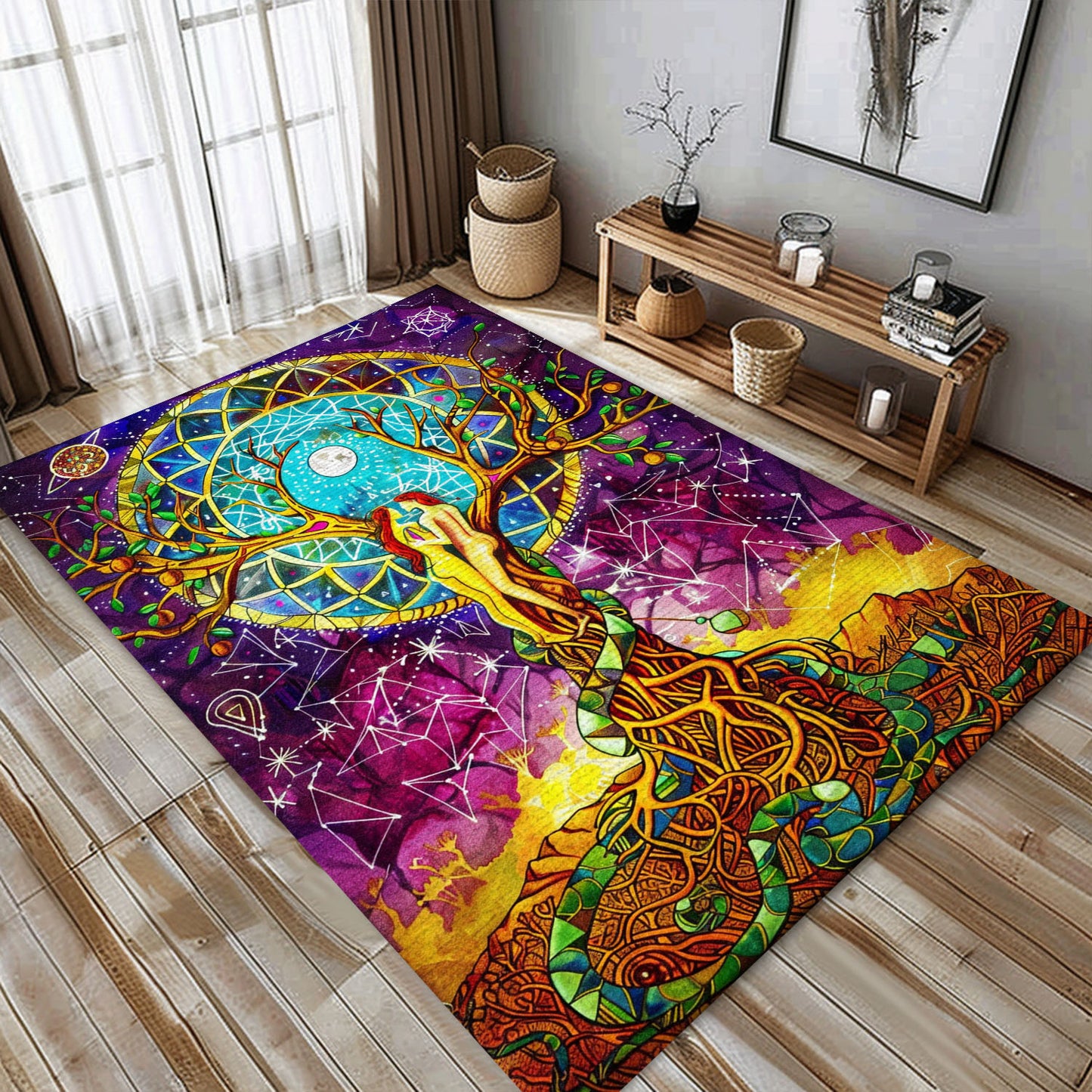 Viking Area Rug Featuring Mythical Tree of Life Motif, Personalized Carpet Viking, Viking Area Rugs for Living Room, Viking Carpet Bedroom, Popular Rug Full Size (3x5, 4x6, 5x8) V138