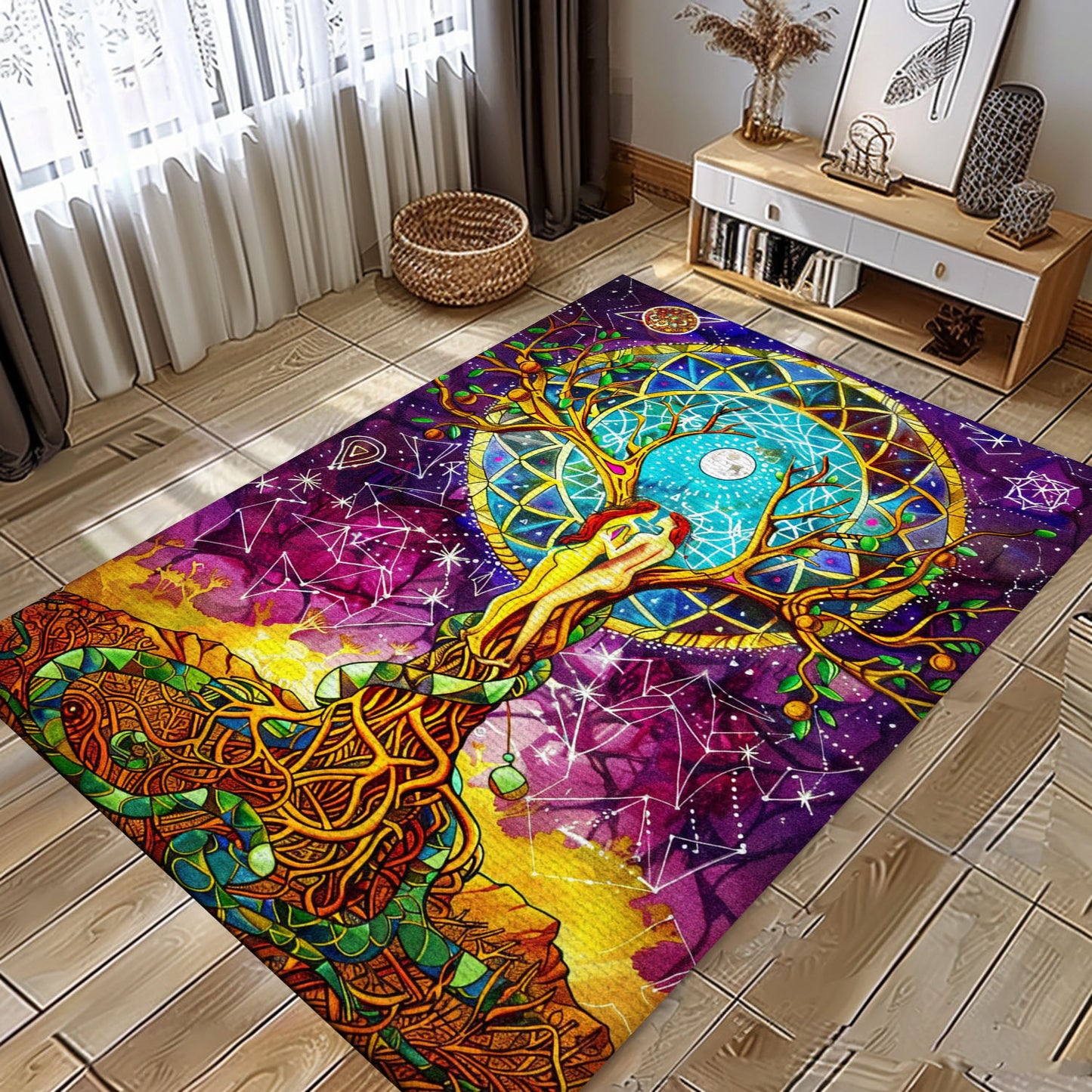 Viking Area Rug Featuring Mythical Tree of Life Motif, Personalized Carpet Viking, Viking Area Rugs for Living Room, Viking Carpet Bedroom, Popular Rug Full Size (3x5, 4x6, 5x8) V138