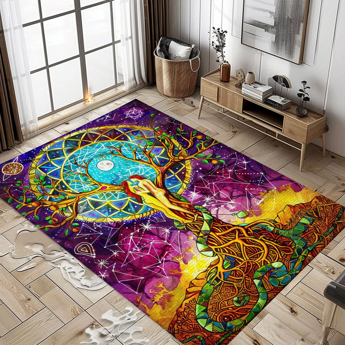Viking Area Rug Featuring Mythical Tree of Life Motif, Personalized Carpet Viking, Viking Area Rugs for Living Room, Viking Carpet Bedroom, Popular Rug Full Size (3x5, 4x6, 5x8) V138