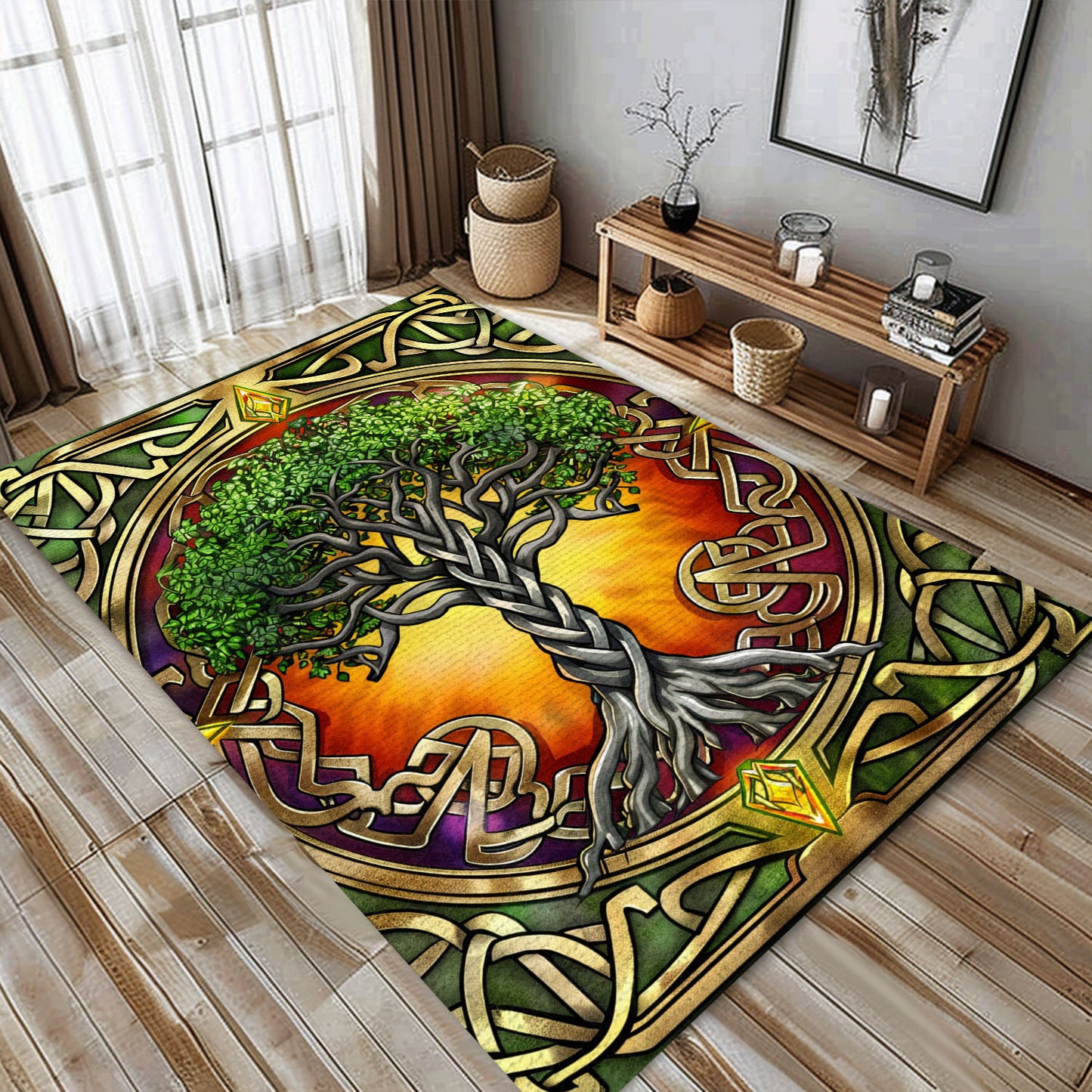 Unique Viking Rug Depicting Symbolic Tree of Life, Personalized Carpet Viking, Viking Area Rugs for Living Room, Viking Carpet Bedroom, Popular Rug Full Size (3x5, 4x6, 5x8) V117