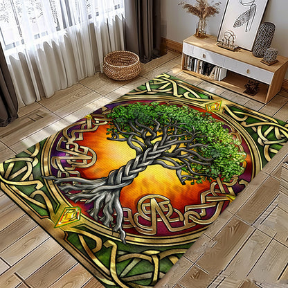 Unique Viking Rug Depicting Symbolic Tree of Life, Personalized Carpet Viking, Viking Area Rugs for Living Room, Viking Carpet Bedroom, Popular Rug Full Size (3x5, 4x6, 5x8) V117