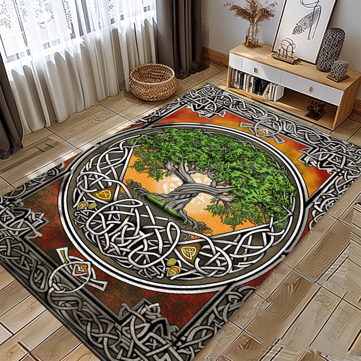 Mythical Viking Tree of Life Rug: Decor Accent, Personalized Carpet Viking, Viking Area Rugs for Living Room, Viking Carpet Bedroom, Popular Rug Full Size (3x5, 4x6, 5x8) V113