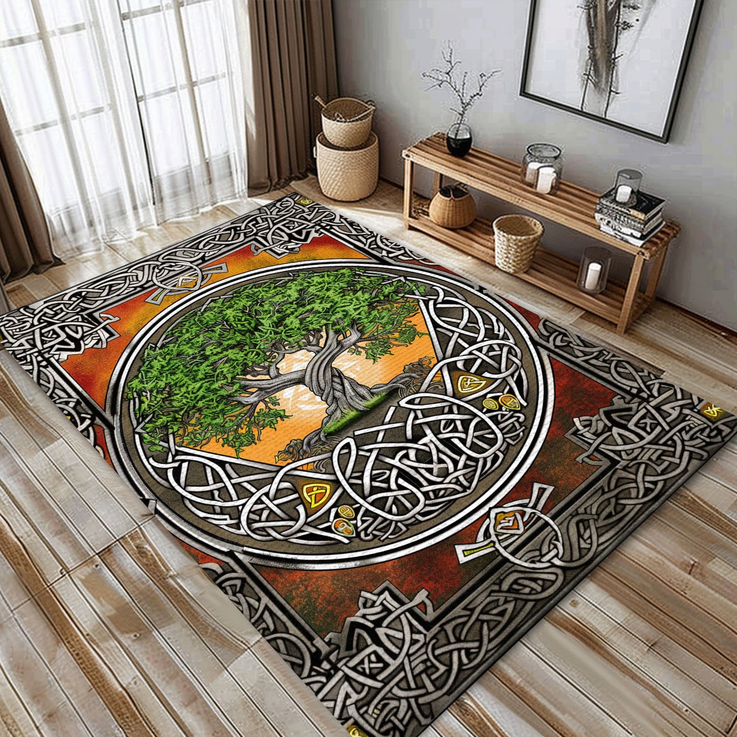 Mythical Viking Tree of Life Rug: Decor Accent, Personalized Carpet Viking, Viking Area Rugs for Living Room, Viking Carpet Bedroom, Popular Rug Full Size (3x5, 4x6, 5x8) V113