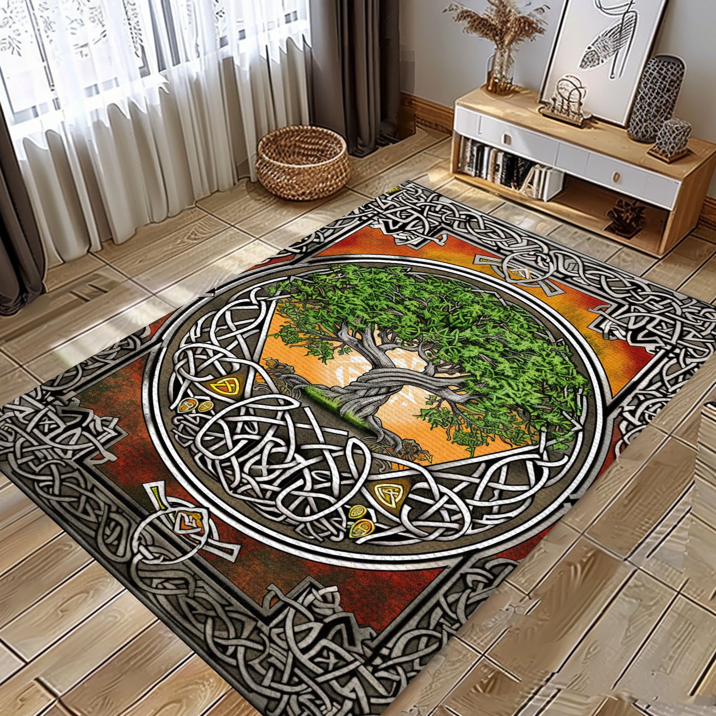 Mythical Viking Tree of Life Rug: Decor Accent, Personalized Carpet Viking, Viking Area Rugs for Living Room, Viking Carpet Bedroom, Popular Rug Full Size (3x5, 4x6, 5x8) V113