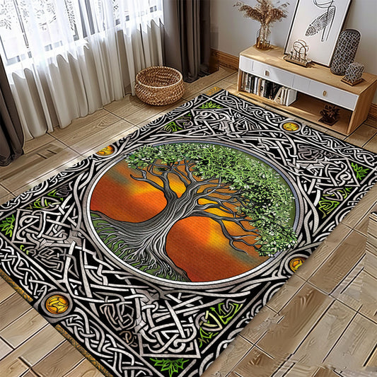 Symbolic Viking Area Rug Featuring Tree of Life Motif, Personalized Carpet Viking, Viking Area Rugs for Living Room, Viking Carpet Bedroom, Popular Rug Full Size (3x5, 4x6, 5x8) V112