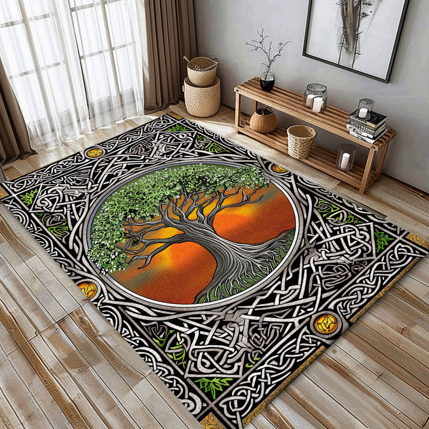 Symbolic Viking Area Rug Featuring Tree of Life Motif, Personalized Carpet Viking, Viking Area Rugs for Living Room, Viking Carpet Bedroom, Popular Rug Full Size (3x5, 4x6, 5x8) V112