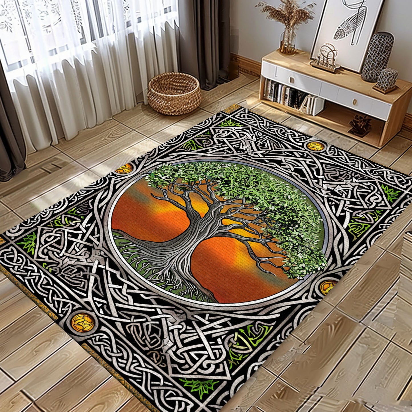 Symbolic Viking Area Rug Featuring Tree of Life Motif, Personalized Carpet Viking, Viking Area Rugs for Living Room, Viking Carpet Bedroom, Popular Rug Full Size (3x5, 4x6, 5x8) V112