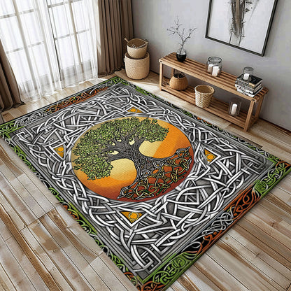 Intricate Norse-Inspired Viking Rug with Tree of Life, Personalized Carpet Viking, Viking Area Rugs for Living Room, Viking Carpet Bedroom, Popular Rug Full Size (3x5, 4x6, 5x8) V111