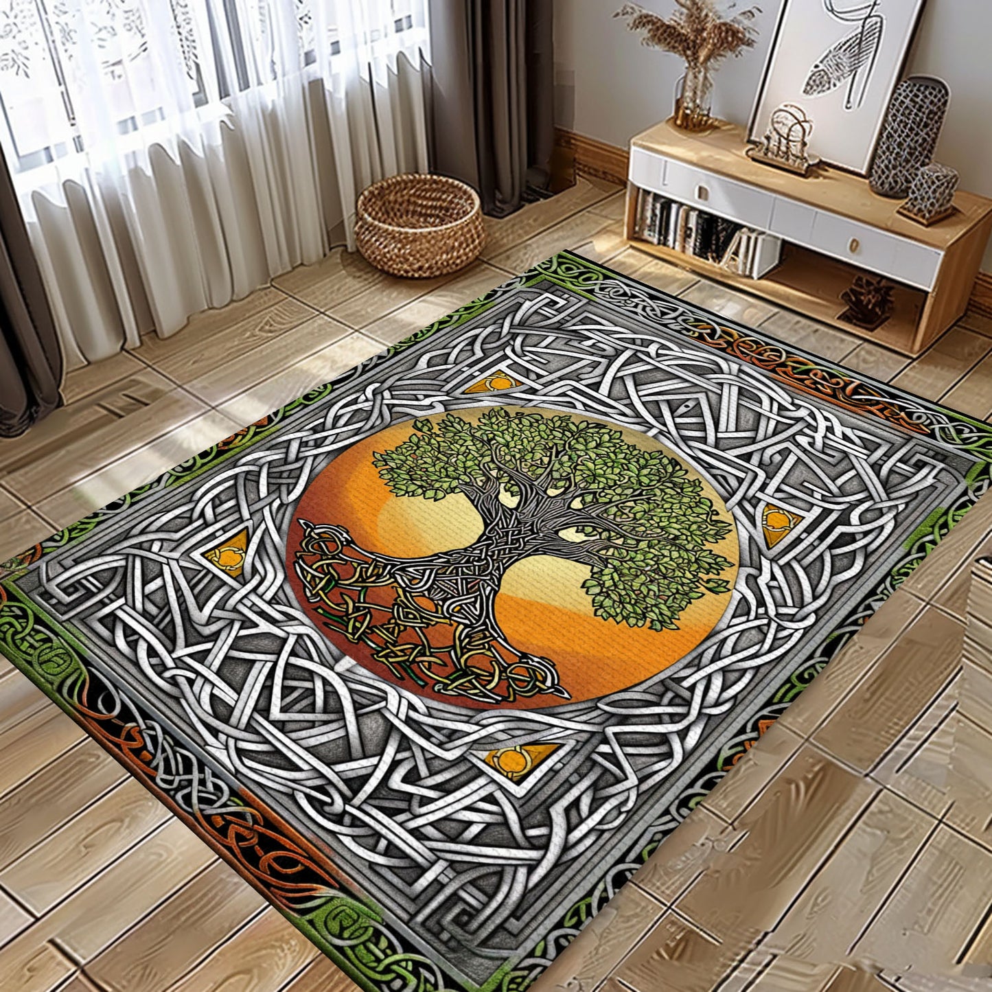 Intricate Norse-Inspired Viking Rug with Tree of Life, Personalized Carpet Viking, Viking Area Rugs for Living Room, Viking Carpet Bedroom, Popular Rug Full Size (3x5, 4x6, 5x8) V111