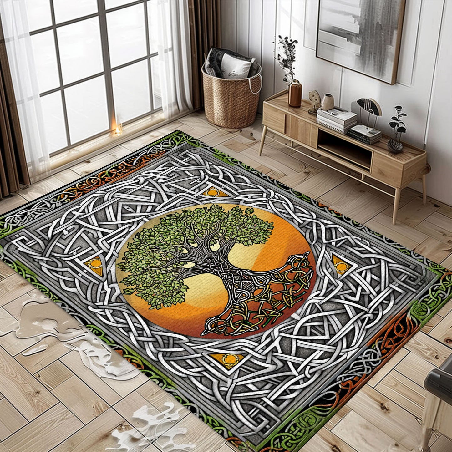 Intricate Norse-Inspired Viking Rug with Tree of Life, Personalized Carpet Viking, Viking Area Rugs for Living Room, Viking Carpet Bedroom, Popular Rug Full Size (3x5, 4x6, 5x8) V111