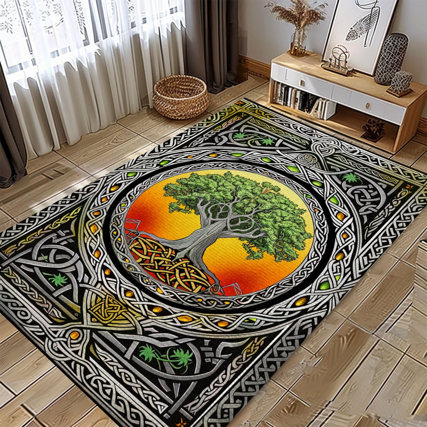 Viking Tree of Life Rug: Cultural Symbol for Home Decor, Personalized Carpet Viking, Viking Area Rugs for Living Room, Viking Carpet Bedroom, Popular Rug Full Size (3x5, 4x6, 5x8) V110