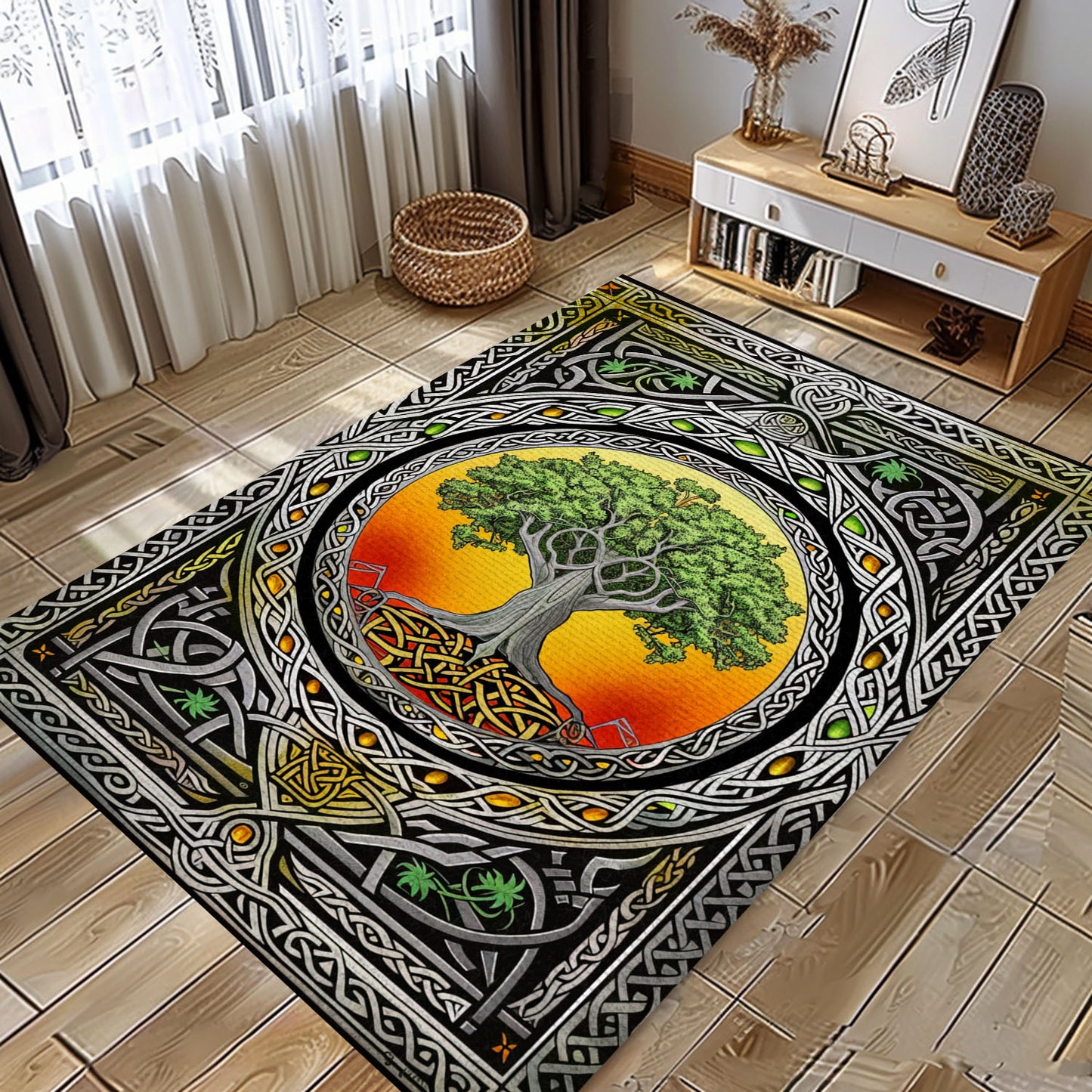 Viking Tree of Life Rug: Cultural Symbol for Home Decor, Personalized Carpet Viking, Viking Area Rugs for Living Room, Viking Carpet Bedroom, Popular Rug Full Size (3x5, 4x6, 5x8) V110