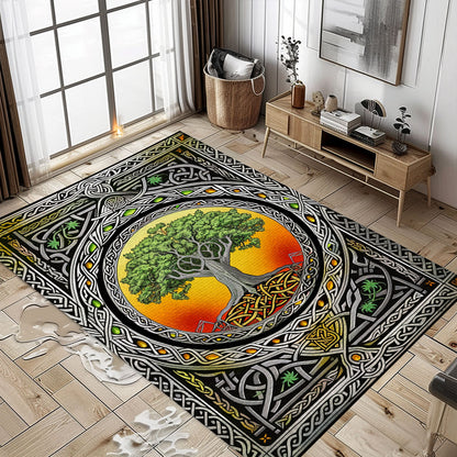 Viking Tree of Life Rug: Cultural Symbol for Home Decor, Personalized Carpet Viking, Viking Area Rugs for Living Room, Viking Carpet Bedroom, Popular Rug Full Size (3x5, 4x6, 5x8) V110