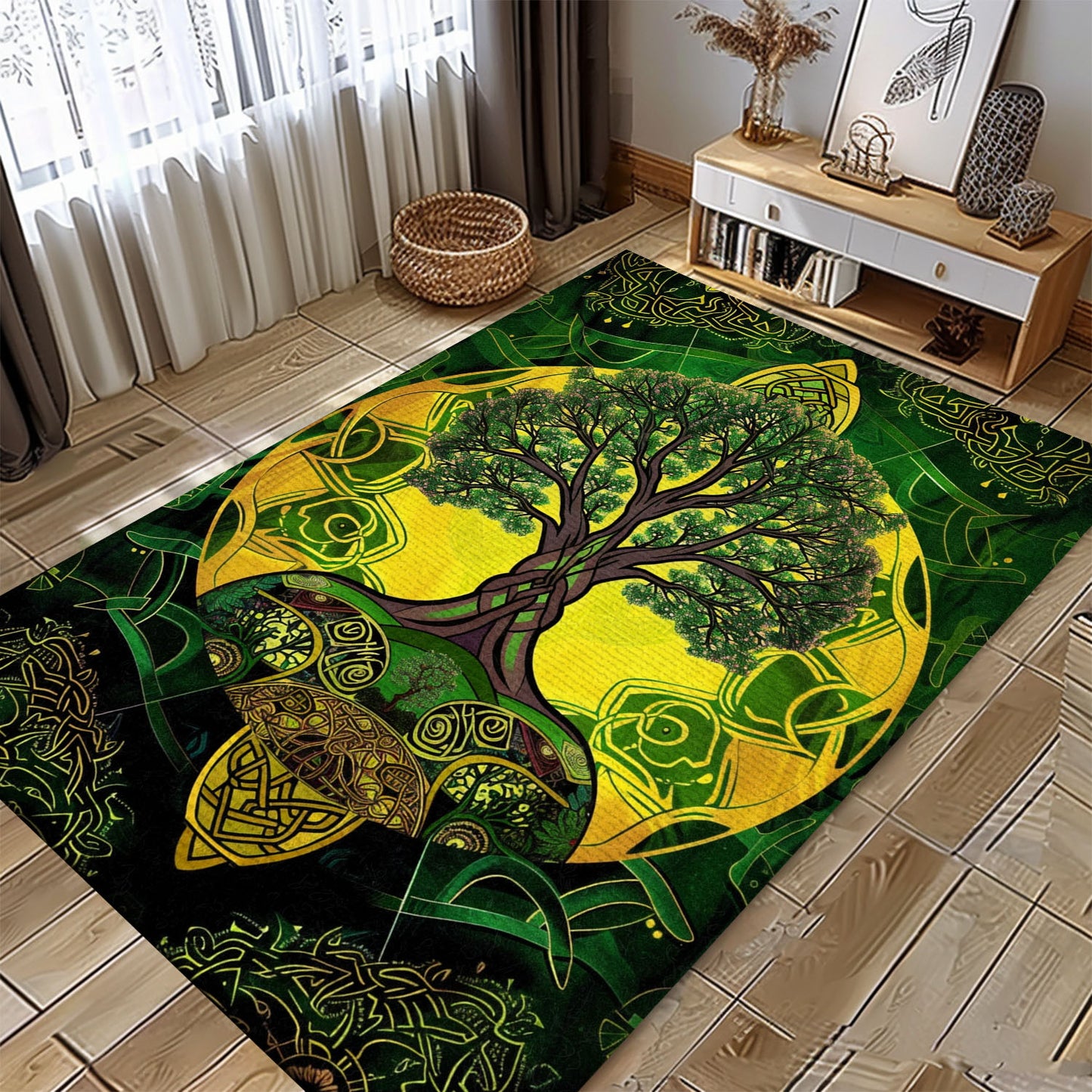 Mythological Viking Area Rug Depicting Tree of Life, Personalized Carpet Viking, Viking Area Rugs for Living Room, Viking Carpet Bedroom, Popular Rug Full Size (3x5, 4x6, 5x8) V109