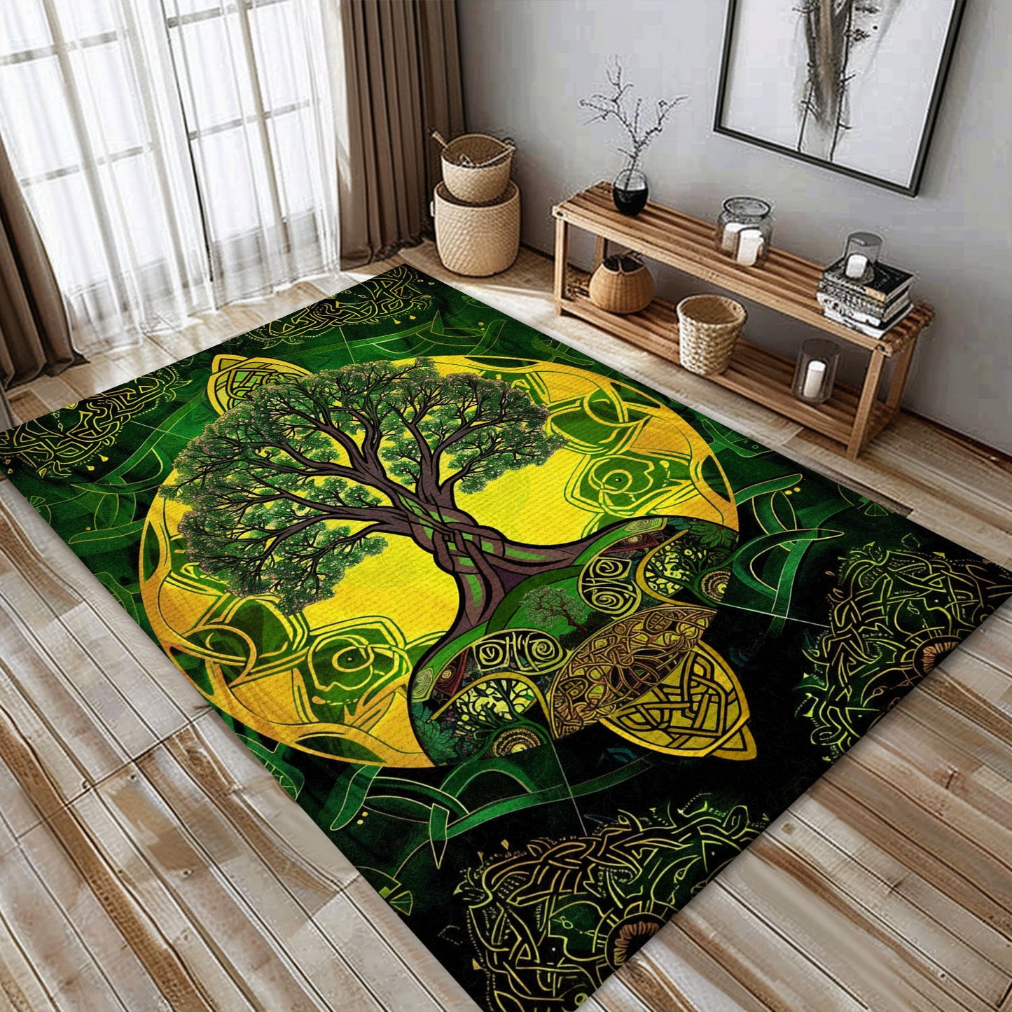 Mythological Viking Area Rug Depicting Tree of Life, Personalized Carpet Viking, Viking Area Rugs for Living Room, Viking Carpet Bedroom, Popular Rug Full Size (3x5, 4x6, 5x8) V109