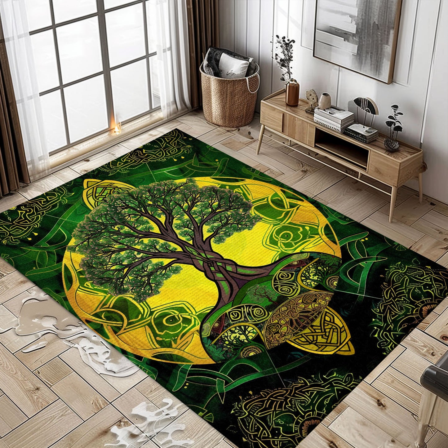 Mythological Viking Area Rug Depicting Tree of Life, Personalized Carpet Viking, Viking Area Rugs for Living Room, Viking Carpet Bedroom, Popular Rug Full Size (3x5, 4x6, 5x8) V109