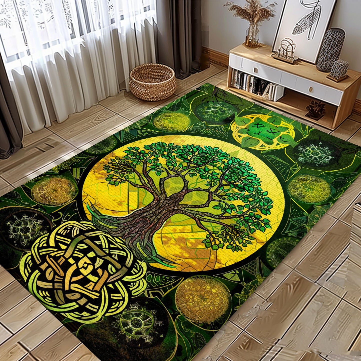 Symbolic Norse-Inspired Rug with Viking Tree of Life, Personalized Carpet Viking, Viking Area Rugs for Living Room, Viking Carpet Bedroom, Popular Rug Full Size (3x5, 4x6, 5x8) V108