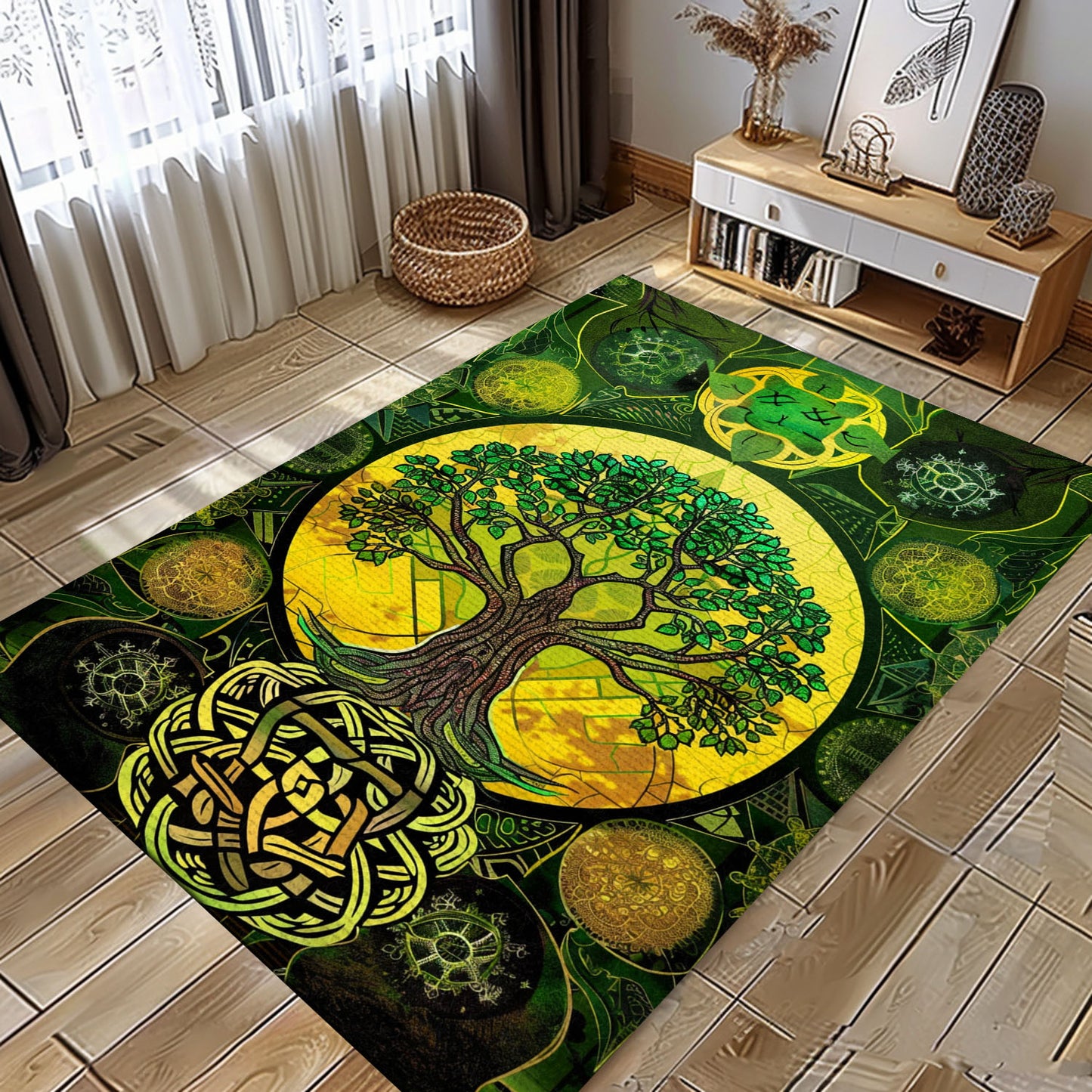 Symbolic Norse-Inspired Rug with Viking Tree of Life, Personalized Carpet Viking, Viking Area Rugs for Living Room, Viking Carpet Bedroom, Popular Rug Full Size (3x5, 4x6, 5x8) V108