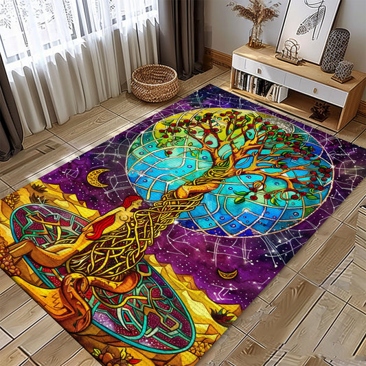 Mythological Viking Area Rug with Intricate Tree of Life Design, Personalized Carpet Viking, Viking Area Rugs for Living Room, Viking Carpet Bedroom, Popular Rug Full Size (3x5, 4x6, 5x8) V116