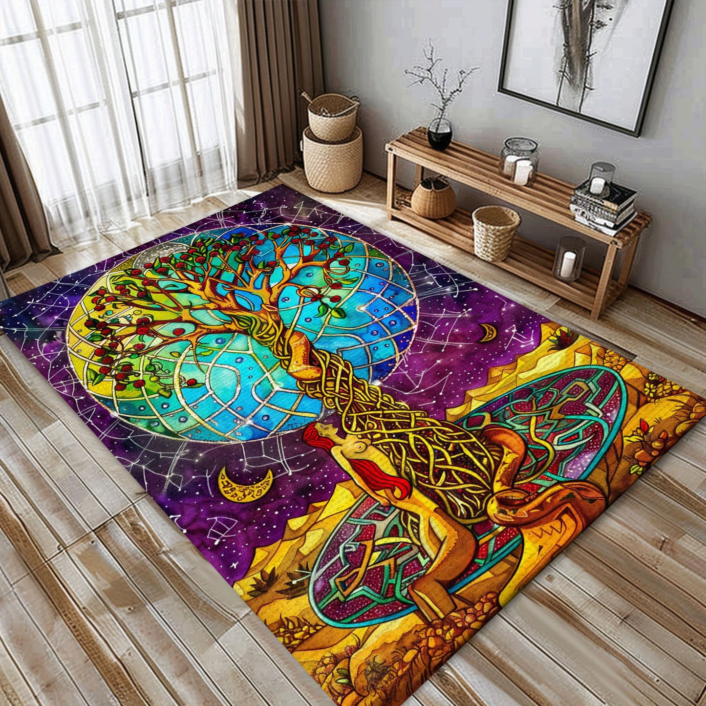 Mythological Viking Area Rug with Intricate Tree of Life Design, Personalized Carpet Viking, Viking Area Rugs for Living Room, Viking Carpet Bedroom, Popular Rug Full Size (3x5, 4x6, 5x8) V116