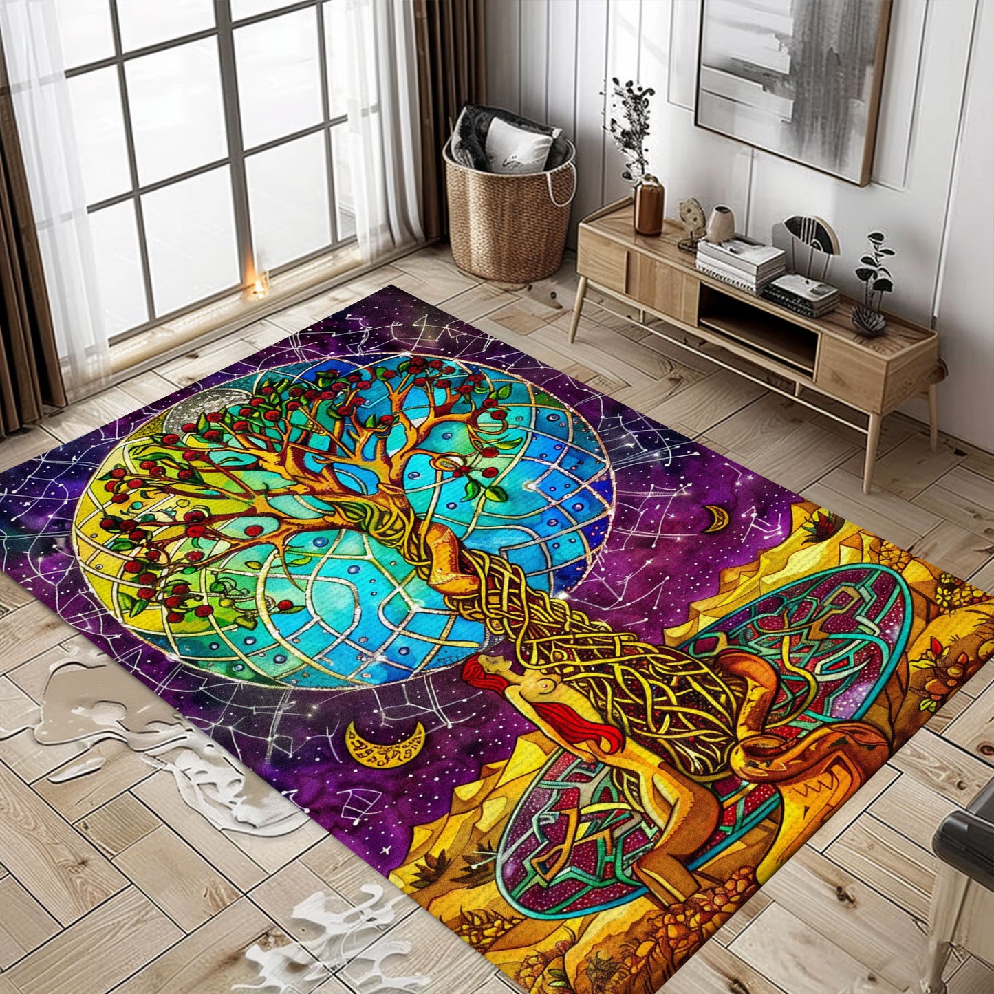 Mythological Viking Area Rug with Intricate Tree of Life Design, Personalized Carpet Viking, Viking Area Rugs for Living Room, Viking Carpet Bedroom, Popular Rug Full Size (3x5, 4x6, 5x8) V116