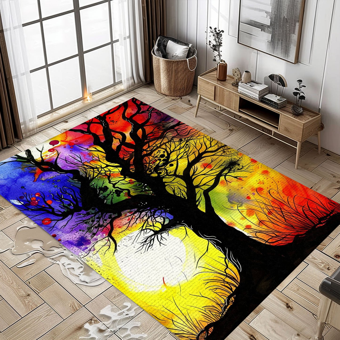 Mythological Viking Area Rug with Tree of Life Motif, Personalized Carpet Viking, Viking Area Rugs for Living Room, Viking Carpet Bedroom, Popular Rug Full Size (3x5, 4x6, 5x8) V102