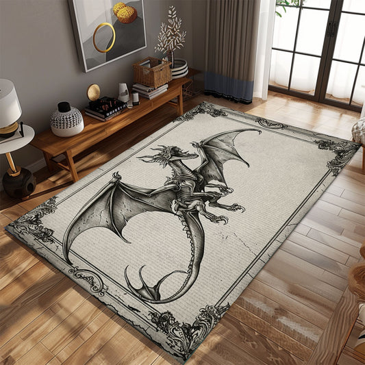 Enchanting Wyvern Dragon Area Rug with Four Legs and Long Tail, Ideal for Fantasy Lovers and Dragon Enthusiasts, Gift For Dragon Lovers, Personalized Dragon Rug for Living Room, Bedroom DG64