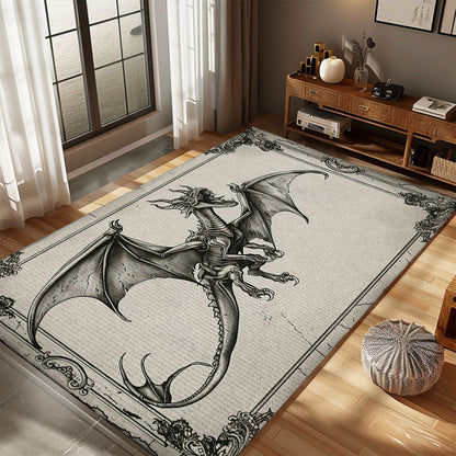 Enchanting Wyvern Dragon Area Rug with Four Legs and Long Tail, Ideal for Fantasy Lovers and Dragon Enthusiasts, Gift For Dragon Lovers, Personalized Dragon Rug for Living Room, Bedroom DG64