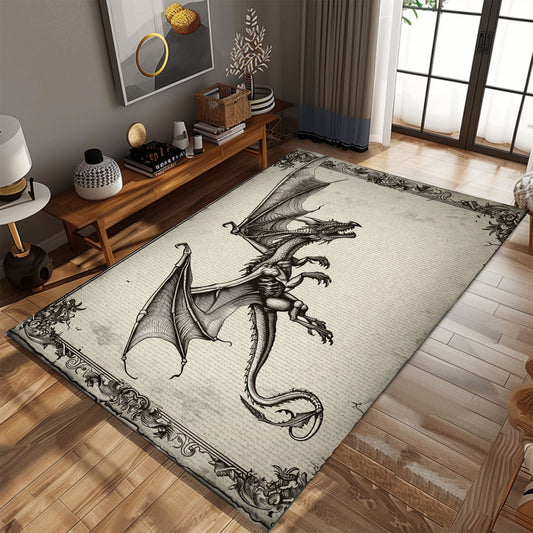 Majestic Wyvern Dragon with Four Legs and Long Tail, Stunning Area Rug for Mythical and Fantasy Home Interiors, Gift For Dragon Lovers, Personalized Dragon Rug for Living Room, Bedroom DG63
