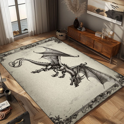 Majestic Wyvern Dragon with Four Legs and Long Tail, Stunning Area Rug for Mythical and Fantasy Home Interiors, Gift For Dragon Lovers, Personalized Dragon Rug for Living Room, Bedroom DG63