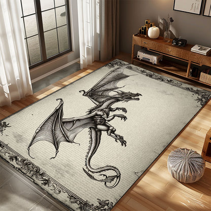 Majestic Wyvern Dragon with Four Legs and Long Tail, Stunning Area Rug for Mythical and Fantasy Home Interiors, Gift For Dragon Lovers, Personalized Dragon Rug for Living Room, Bedroom DG63