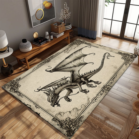 Exquisite Wyvern Dragon Area Rug with Four Legs and Long Tail, Perfect for Medieval and Fantasy-Themed Decor, Gift For Dragon Lovers, Personalized Dragon Rug for Living Room, Bedroom DG61