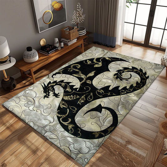 Minimalist Dragon Silhouette Area Rug, Featuring a Stylized Design for a Sleek and Contemporary Dragon-Themed Decor, Gift For Dragon Lovers, Personalized Dragon Rug for Living Room, Bedroom DG114