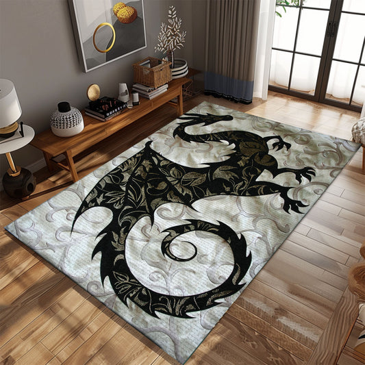 Silhouetted Dragon in a Stylized Form Area Rug, Perfect for Adding Modern Mythical Charm to Your Home Decor, Gift For Dragon Lovers, Personalized Dragon Rug for Living Room, Bedroom DG113