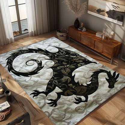 Silhouetted Dragon in a Stylized Form Area Rug, Perfect for Adding Modern Mythical Charm to Your Home Decor, Gift For Dragon Lovers, Personalized Dragon Rug for Living Room, Bedroom DG113