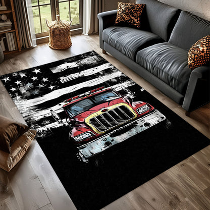 Patriotic Firefighter America Flag Personalized Rug: Symbolize Dedication to Service and Country, Firefighter Rugs for Living Room Bedroom, Firefighter Rectangular Rugs Full Size FR59