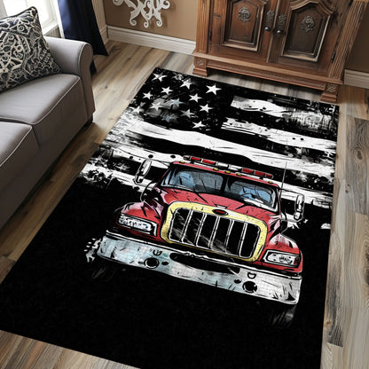 Patriotic Firefighter America Flag Personalized Rug: Symbolize Dedication to Service and Country, Firefighter Rugs for Living Room Bedroom, Firefighter Rectangular Rugs Full Size FR59